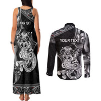 Personalised New Zealand Potae Pango Cricket Couples Matching Tank Maxi Dress and Long Sleeve Button Shirt Special Maori Hei Tiki Tribal Tattoo LT9 - Polynesian Pride
