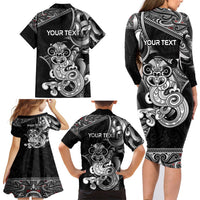 Personalised New Zealand Potae Pango Cricket Family Matching Long Sleeve Bodycon Dress and Hawaiian Shirt Special Maori Hei Tiki Tribal Tattoo LT9 - Polynesian Pride