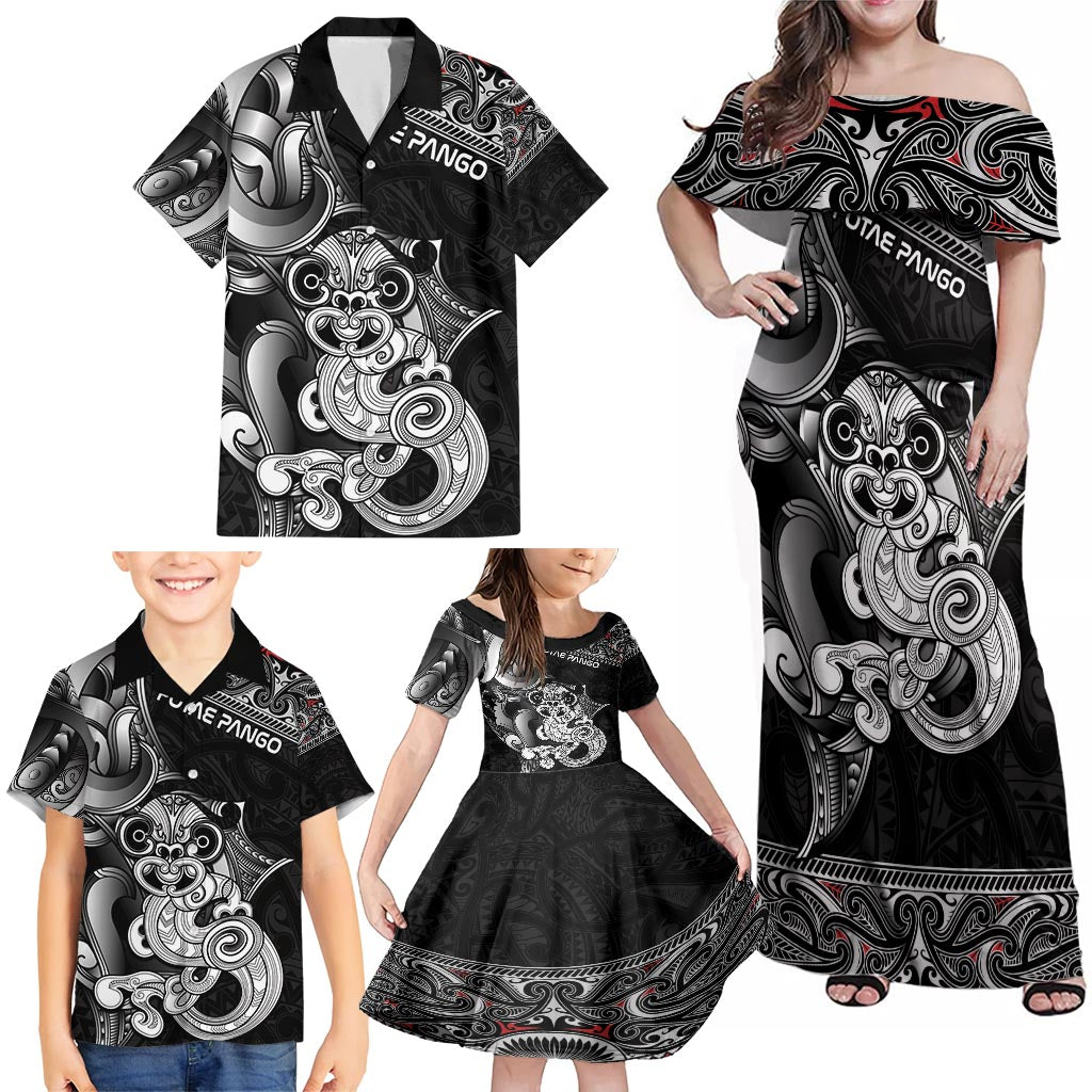 Personalised New Zealand Potae Pango Cricket Family Matching Off Shoulder Maxi Dress and Hawaiian Shirt Special Maori Hei Tiki Tribal Tattoo LT9 - Polynesian Pride