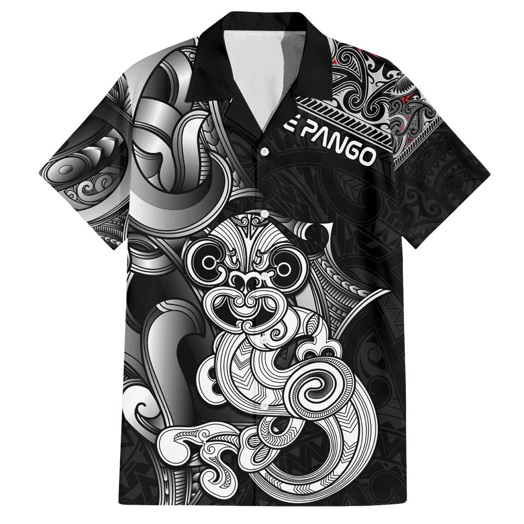 Personalised New Zealand Potae Pango Cricket Family Matching Off Shoulder Maxi Dress and Hawaiian Shirt Special Maori Hei Tiki Tribal Tattoo LT9 Dad's Shirt - Short Sleeve Black - Polynesian Pride