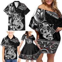 Personalised New Zealand Potae Pango Cricket Family Matching Off Shoulder Short Dress and Hawaiian Shirt Special Maori Hei Tiki Tribal Tattoo LT9 - Polynesian Pride