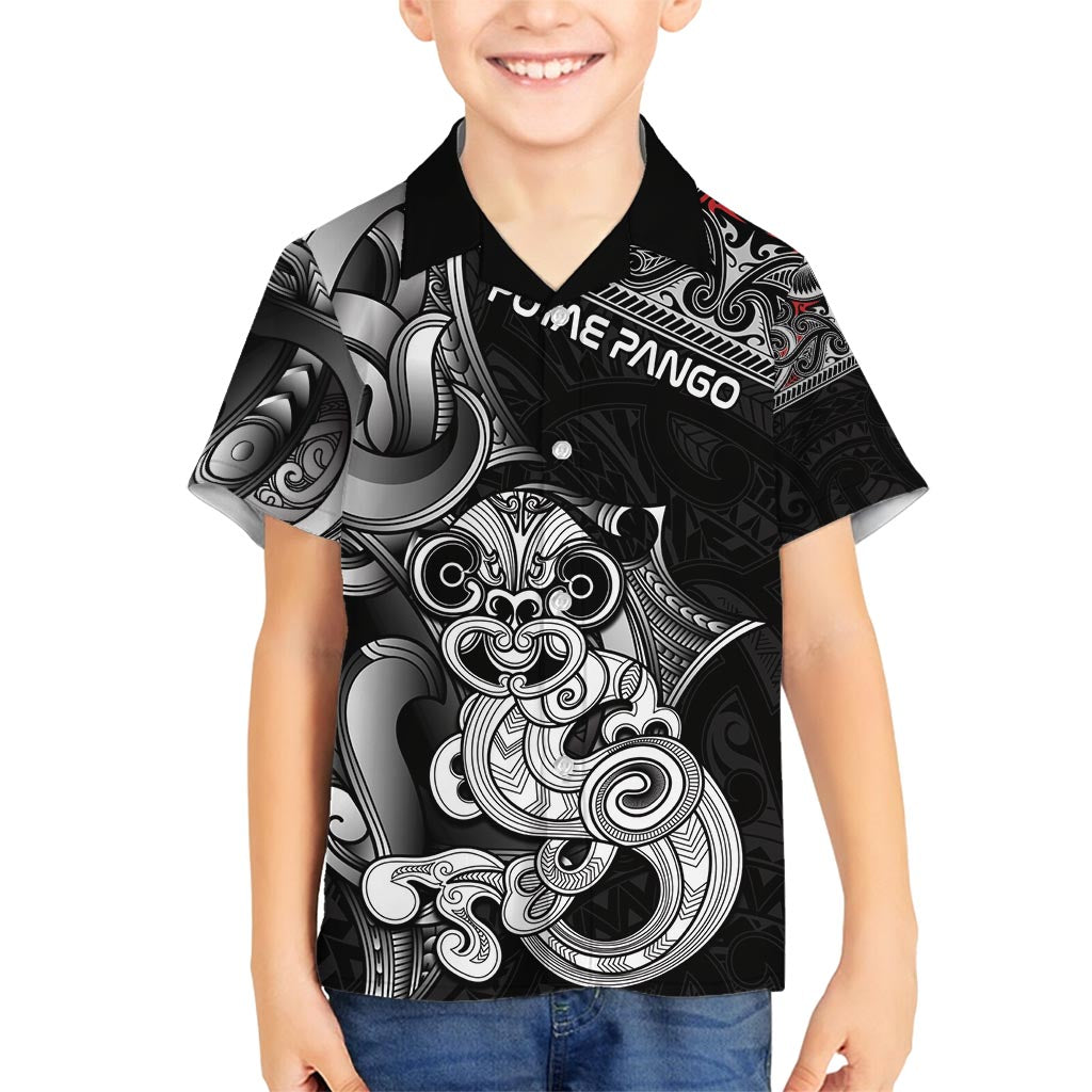 Personalised New Zealand Potae Pango Cricket Family Matching Off Shoulder Short Dress and Hawaiian Shirt Special Maori Hei Tiki Tribal Tattoo LT9 Son's Shirt Black - Polynesian Pride