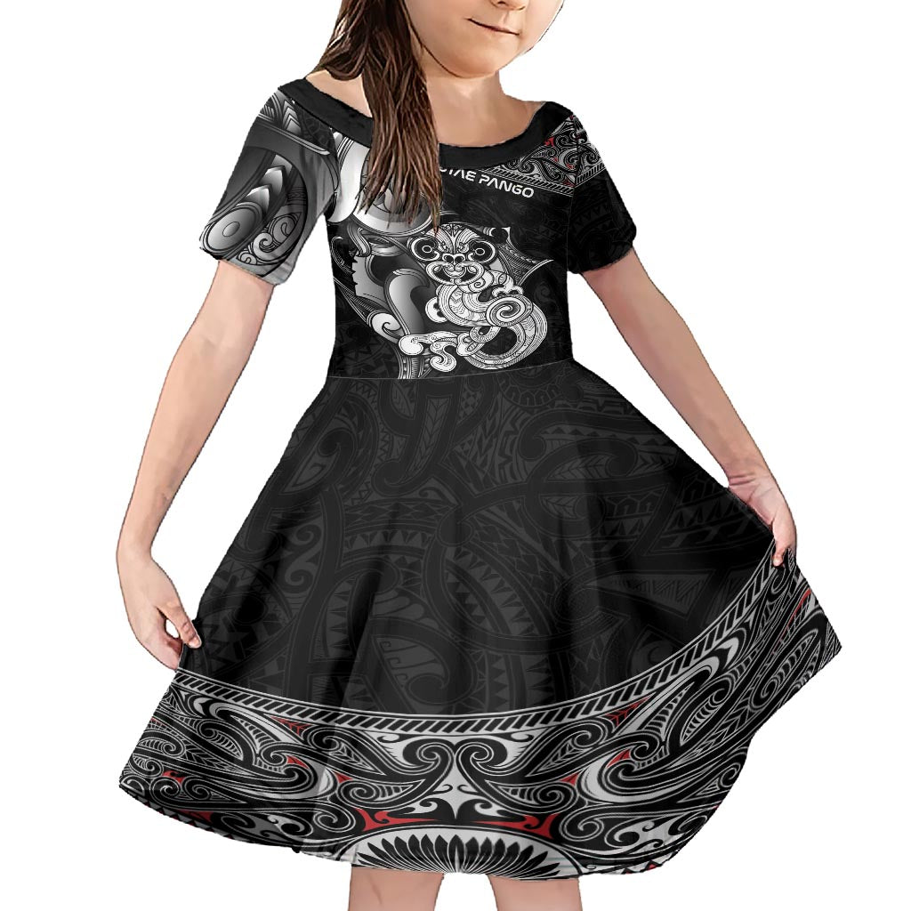Personalised New Zealand Potae Pango Cricket Family Matching Short Sleeve Bodycon Dress and Hawaiian Shirt Special Maori Hei Tiki Tribal Tattoo LT9 Daughter's Dress Black - Polynesian Pride