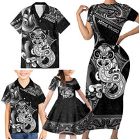 Personalised New Zealand Potae Pango Cricket Family Matching Short Sleeve Bodycon Dress and Hawaiian Shirt Special Maori Hei Tiki Tribal Tattoo LT9 - Polynesian Pride