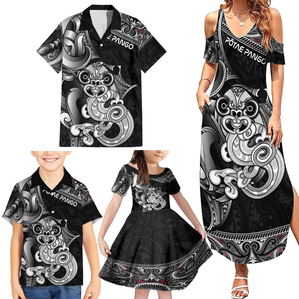Personalised New Zealand Potae Pango Cricket Family Matching Summer Maxi Dress and Hawaiian Shirt Special Maori Hei Tiki Tribal Tattoo LT9 - Polynesian Pride