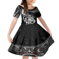 Personalised New Zealand Potae Pango Cricket Family Matching Tank Maxi Dress and Hawaiian Shirt Special Maori Hei Tiki Tribal Tattoo LT9 Daughter's Dress Black - Polynesian Pride