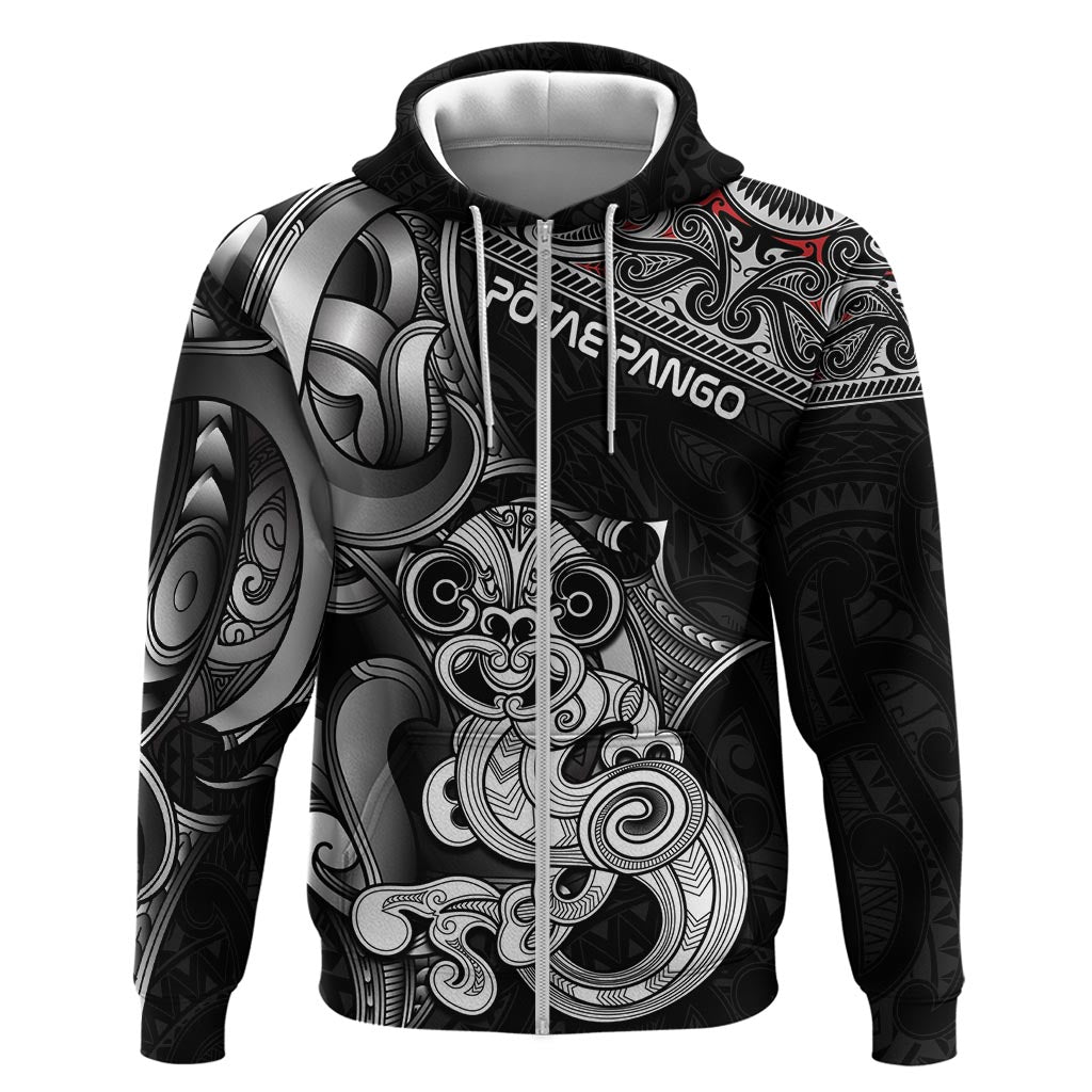 Personalised New Zealand Potae Pango Cricket Hoodie Special Maori Hei Tiki Tribal Tattoo LT9 Zip Hoodie Black - Polynesian Pride