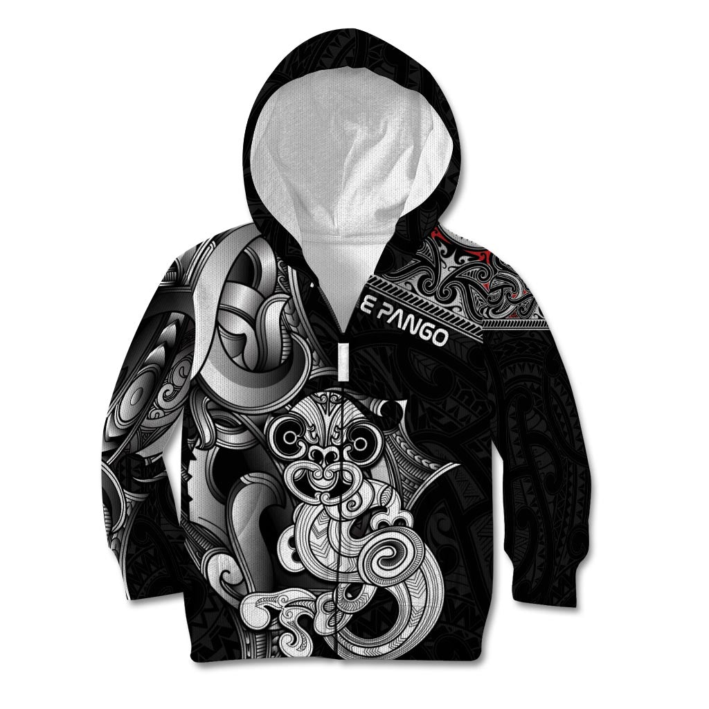Personalised New Zealand Potae Pango Cricket Kid Hoodie Special Maori Hei Tiki Tribal Tattoo LT9 Zip Hoodie Black - Polynesian Pride
