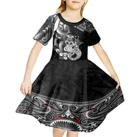 Personalised New Zealand Potae Pango Cricket Kid Short Sleeve Dress Special Maori Hei Tiki Tribal Tattoo LT9 - Polynesian Pride