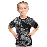 Personalised New Zealand Potae Pango Cricket Kid T Shirt Special Maori Hei Tiki Tribal Tattoo LT9 Black - Polynesian Pride