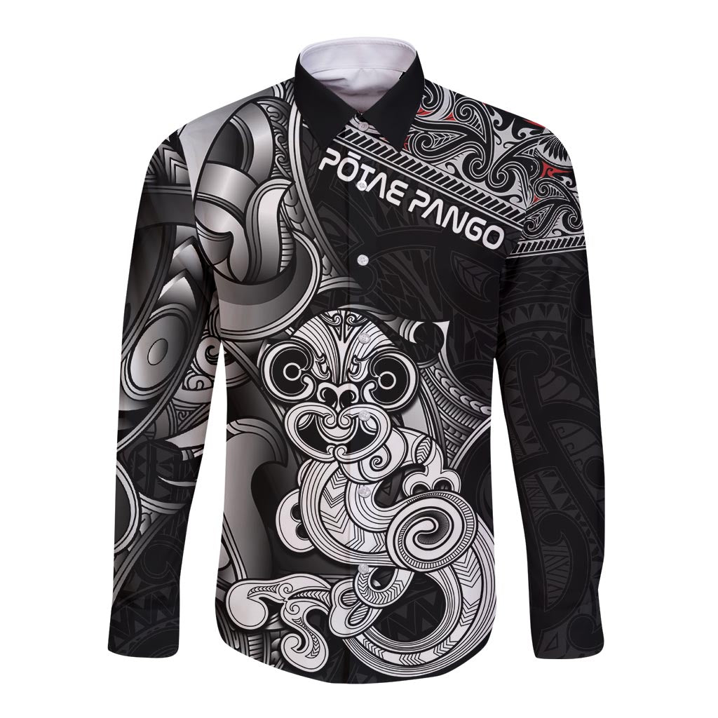 Personalised New Zealand Potae Pango Cricket Long Sleeve Button Shirt Special Maori Hei Tiki Tribal Tattoo LT9 Unisex Black - Polynesian Pride