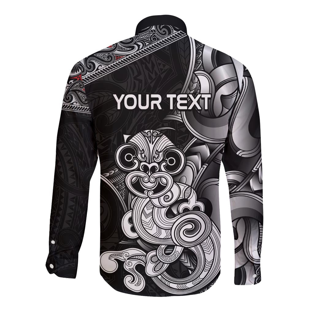 Personalised New Zealand Potae Pango Cricket Long Sleeve Button Shirt Special Maori Hei Tiki Tribal Tattoo LT9 - Polynesian Pride