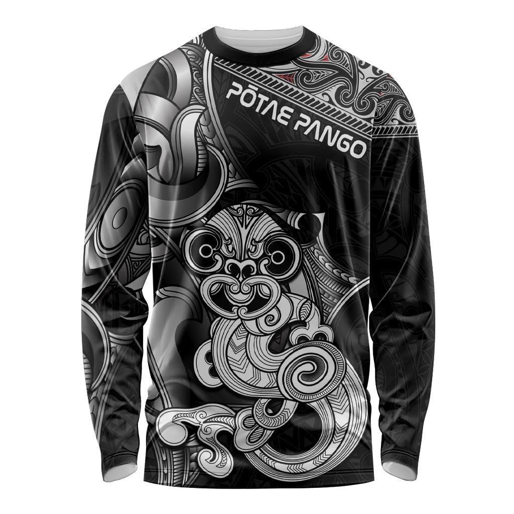 Personalised New Zealand Potae Pango Cricket Long Sleeve Shirt Special Maori Hei Tiki Tribal Tattoo LT9 Unisex Black - Polynesian Pride
