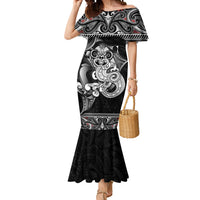 Personalised New Zealand Potae Pango Cricket Mermaid Dress Special Maori Hei Tiki Tribal Tattoo LT9 Women Black - Polynesian Pride
