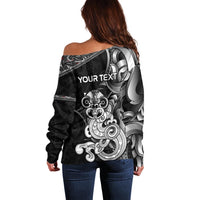 Personalised New Zealand Potae Pango Cricket Off Shoulder Sweater Special Maori Hei Tiki Tribal Tattoo LT9 - Polynesian Pride