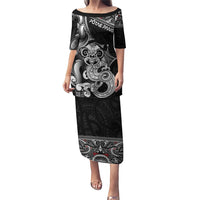Personalised New Zealand Potae Pango Cricket Puletasi Special Maori Hei Tiki Tribal Tattoo LT9 Long Dress Black - Polynesian Pride