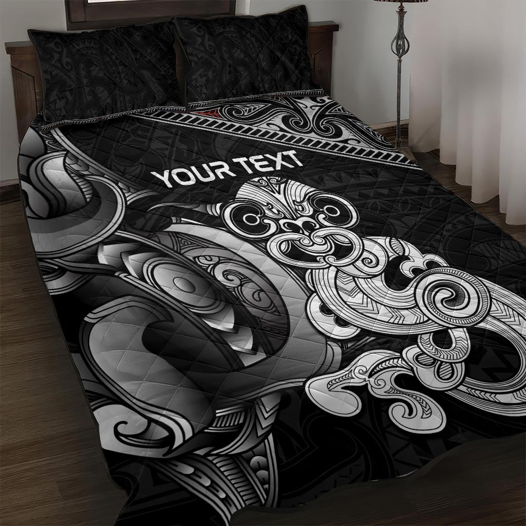 Personalised New Zealand Potae Pango Cricket Quilt Bed Set Special Maori Hei Tiki Tribal Tattoo LT9 Black - Polynesian Pride