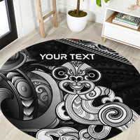 Personalised New Zealand Potae Pango Cricket Round Carpet Special Maori Hei Tiki Tribal Tattoo LT9 Black - Polynesian Pride
