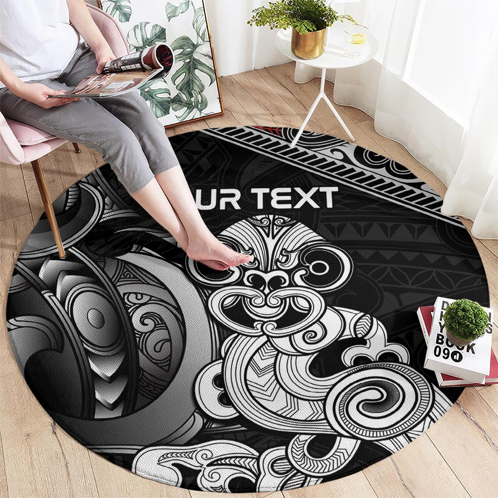 Personalised New Zealand Potae Pango Cricket Round Carpet Special Maori Hei Tiki Tribal Tattoo LT9 - Polynesian Pride