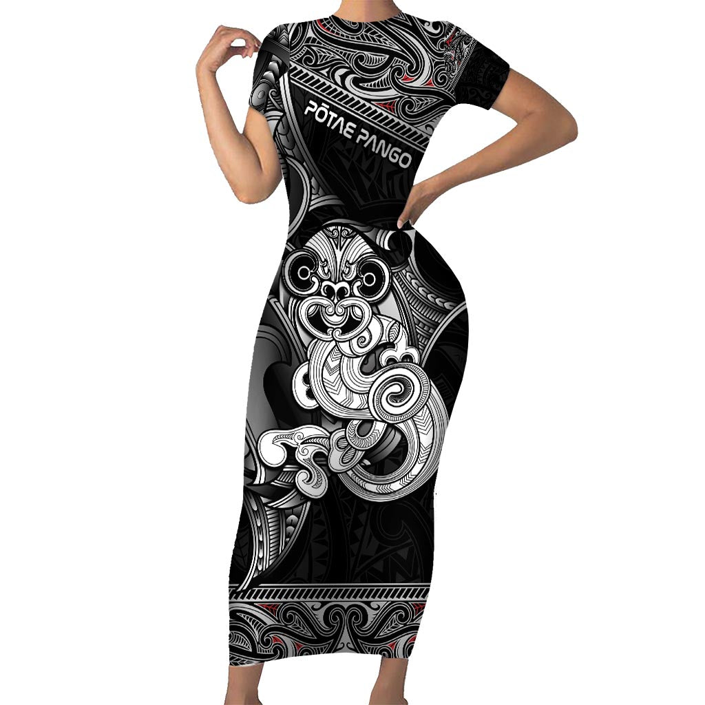 Personalised New Zealand Potae Pango Cricket Short Sleeve Bodycon Dress Special Maori Hei Tiki Tribal Tattoo LT9 Long Dress Black - Polynesian Pride