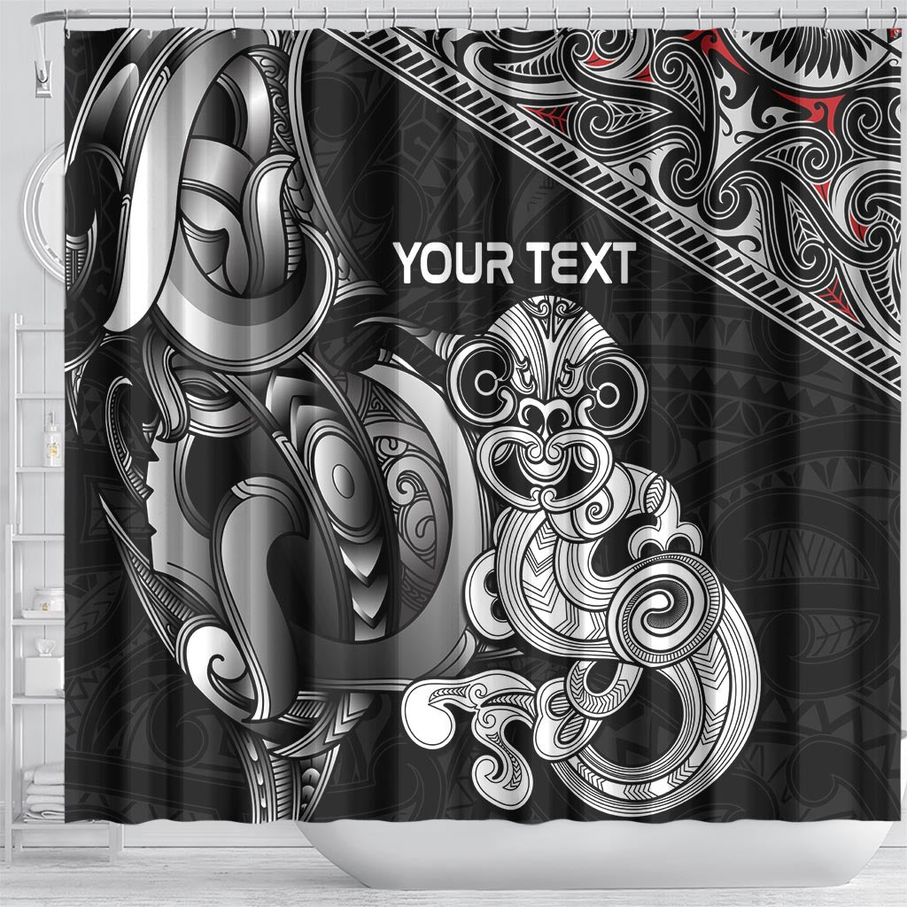 Personalised New Zealand Potae Pango Cricket Shower Curtain Special Maori Hei Tiki Tribal Tattoo LT9 - Polynesian Pride