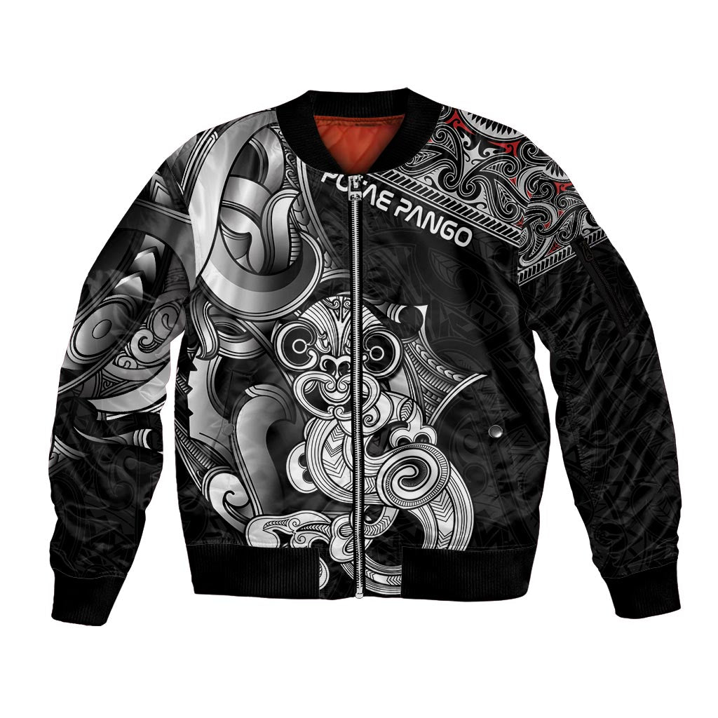 Personalised New Zealand Potae Pango Cricket Sleeve Zip Bomber Jacket Special Maori Hei Tiki Tribal Tattoo LT9 Unisex Black - Polynesian Pride