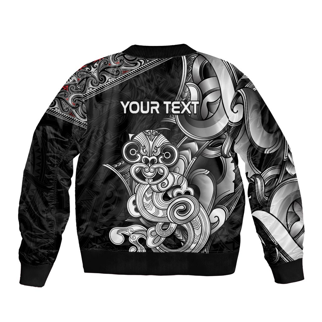 Personalised New Zealand Potae Pango Cricket Sleeve Zip Bomber Jacket Special Maori Hei Tiki Tribal Tattoo LT9 - Polynesian Pride