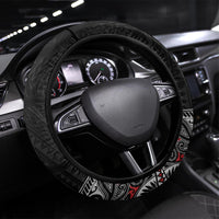 New Zealand Potae Pango Cricket Steering Wheel Cover Special Maori Hei Tiki Tribal Tattoo LT9 Universal Fit Black - Polynesian Pride