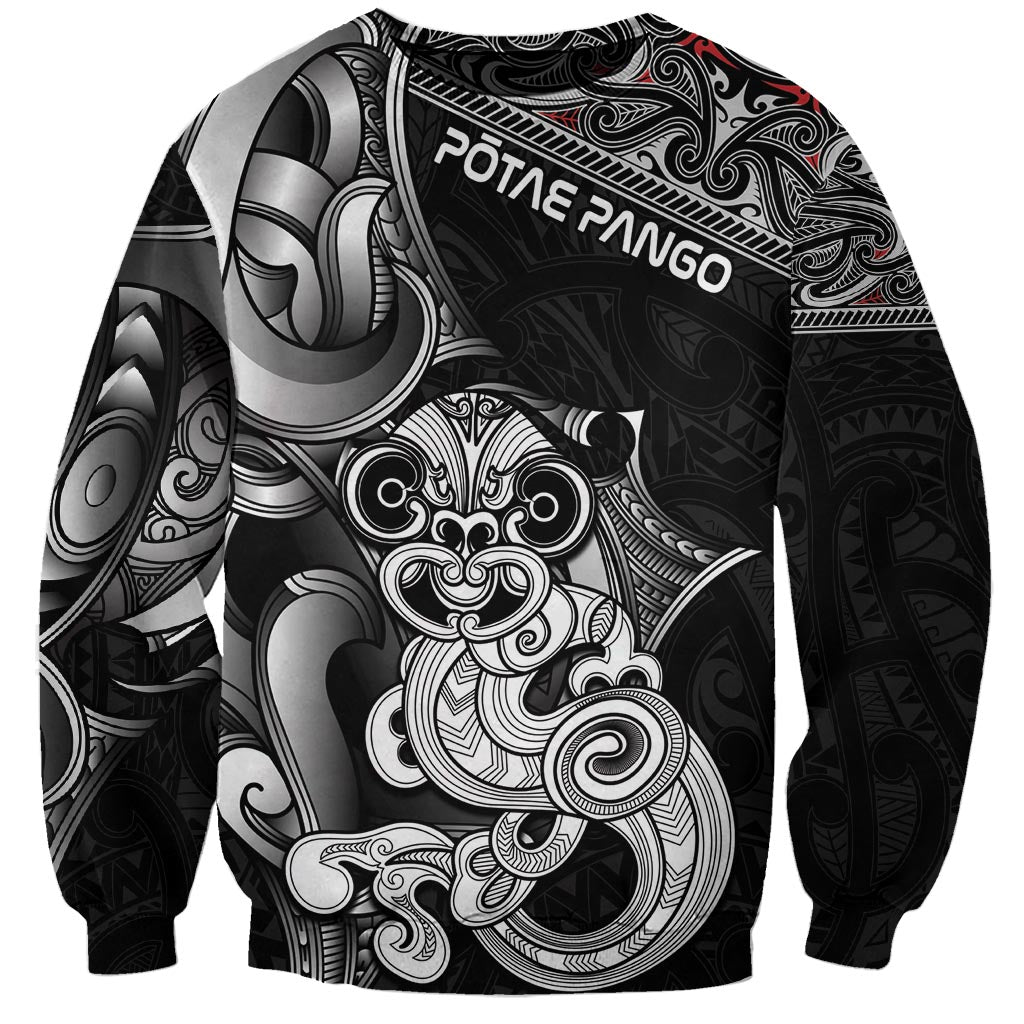Personalised New Zealand Potae Pango Cricket Sweatshirt Special Maori Hei Tiki Tribal Tattoo LT9 Unisex Black - Polynesian Pride
