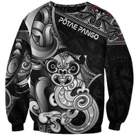 Personalised New Zealand Potae Pango Cricket Sweatshirt Special Maori Hei Tiki Tribal Tattoo LT9 Unisex Black - Polynesian Pride