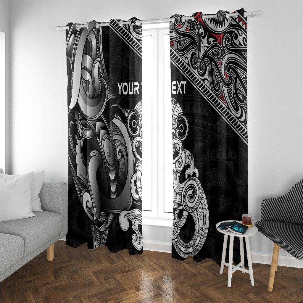 Personalised New Zealand Potae Pango Cricket Window Curtain Special Maori Hei Tiki Tribal Tattoo LT9 With Grommets Black - Polynesian Pride