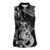 Personalised New Zealand Potae Pango Cricket Women Sleeveless Polo Shirt Special Maori Hei Tiki Tribal Tattoo LT9 Female Black - Polynesian Pride