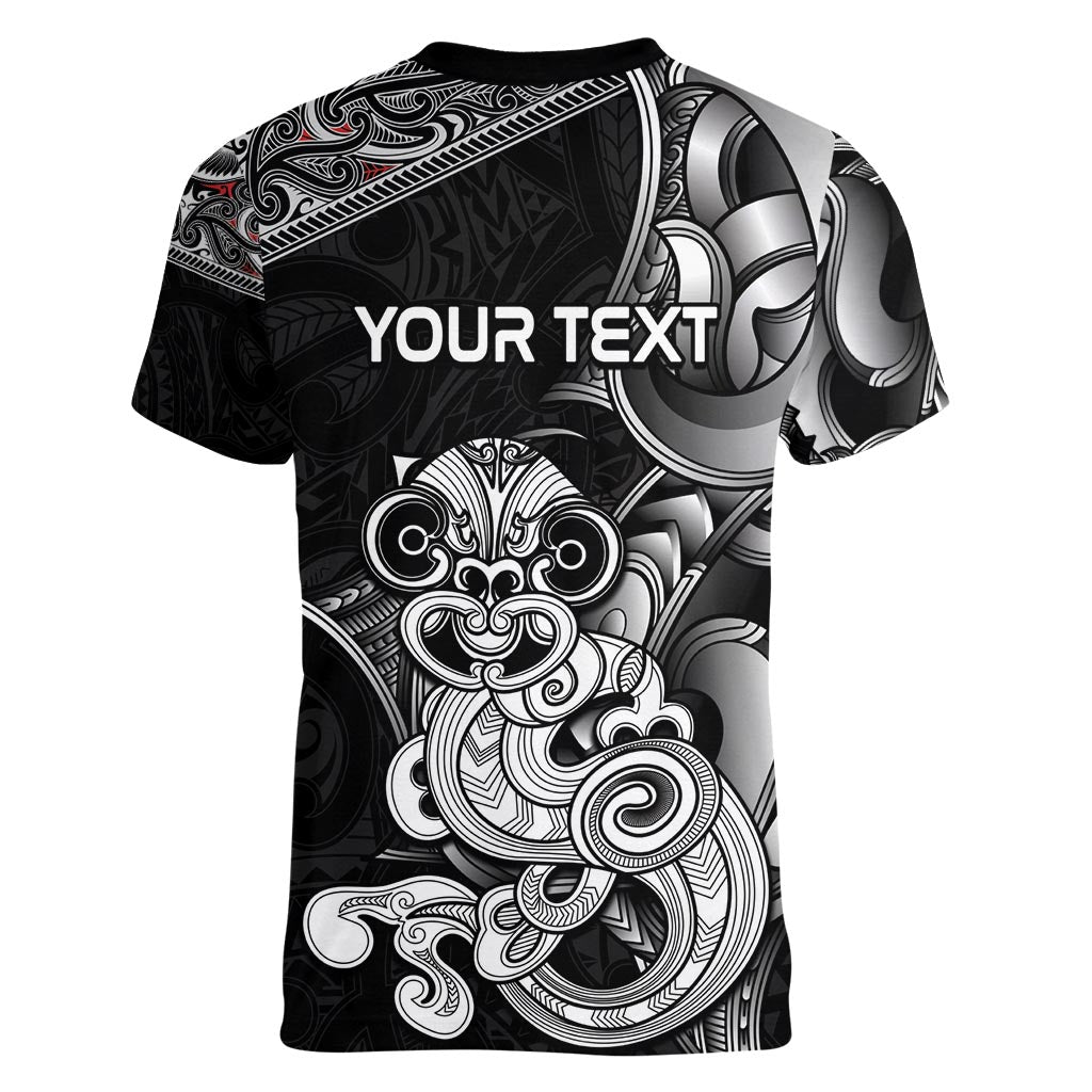 Personalised New Zealand Potae Pango Cricket Women V-Neck T-Shirt Special Maori Hei Tiki Tribal Tattoo LT9 - Polynesian Pride