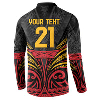 Custom Papua New Guinea Cricket Button Sweatshirt PNG Emblem Mix Polyneisan Pattern