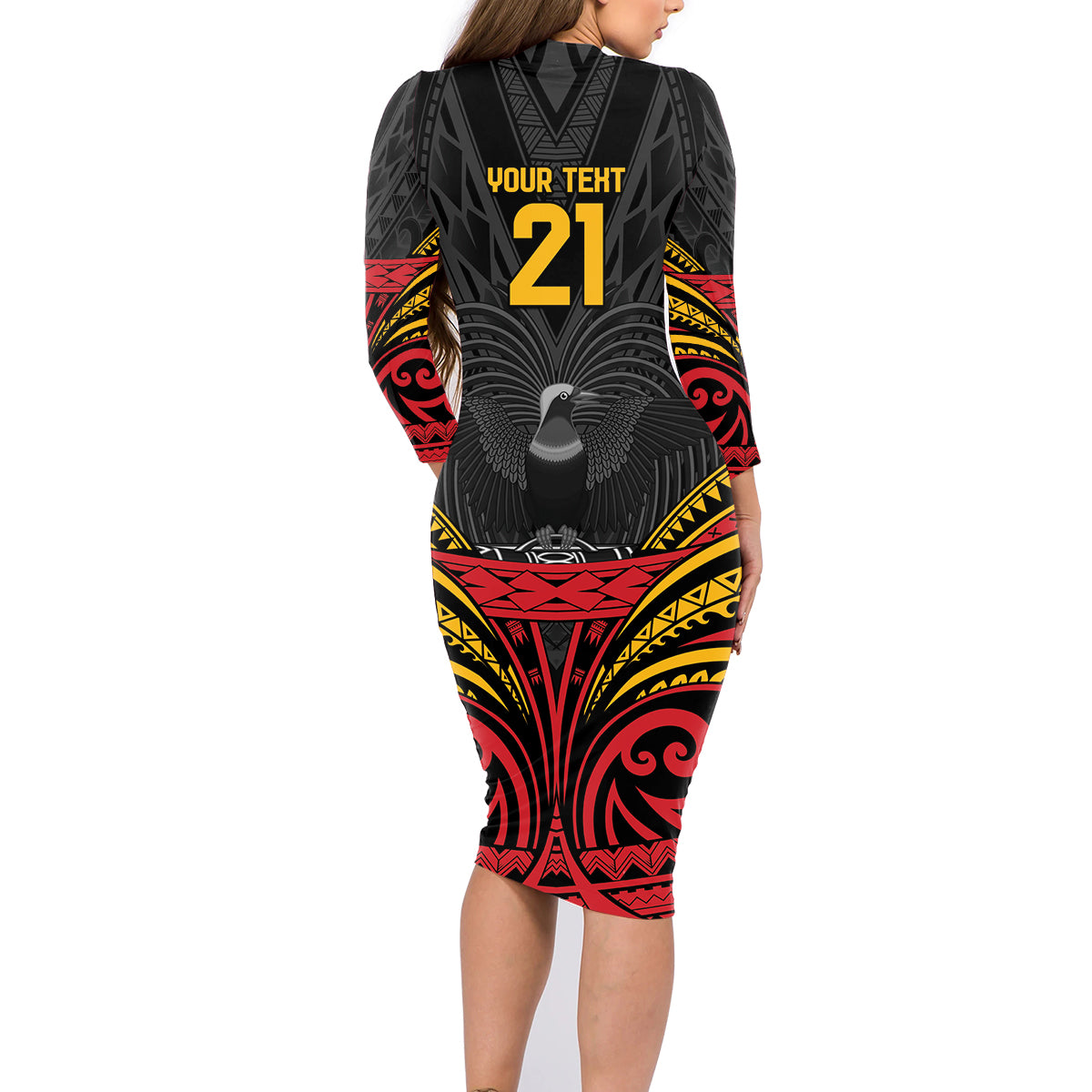 Custom Papua New Guinea Cricket Family Matching Long Sleeve Bodycon Dress and Hawaiian Shirt PNG Emblem Mix Polyneisan Pattern LT9 - Polynesian Pride