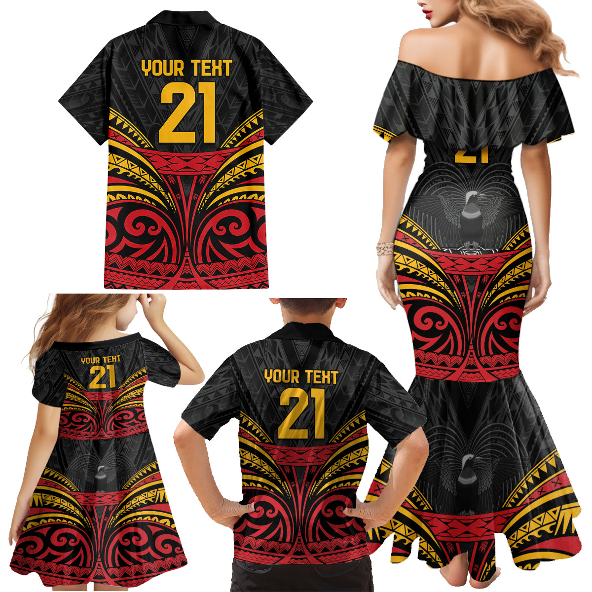 Custom Papua New Guinea Cricket Family Matching Mermaid Dress and Hawaiian Shirt PNG Emblem Mix Polyneisan Pattern LT9 - Polynesian Pride