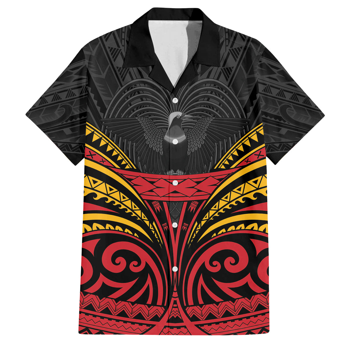 Custom Papua New Guinea Cricket Family Matching Off The Shoulder Long Sleeve Dress and Hawaiian Shirt PNG Emblem Mix Polyneisan Pattern LT9 Dad's Shirt - Short Sleeve Black - Polynesian Pride