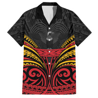 Custom Papua New Guinea Cricket Family Matching Off Shoulder Maxi Dress and Hawaiian Shirt PNG Emblem Mix Polyneisan Pattern LT9 Dad's Shirt - Short Sleeve Black - Polynesian Pride