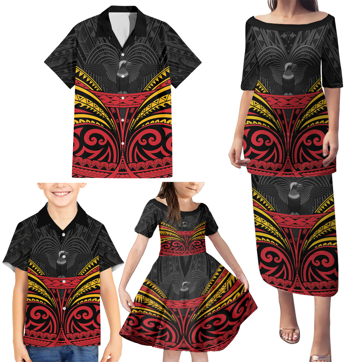 Custom Papua New Guinea Cricket Family Matching Puletasi and Hawaiian Shirt PNG Emblem Mix Polyneisan Pattern LT9 - Polynesian Pride