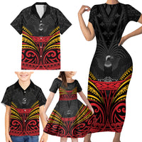 Custom Papua New Guinea Cricket Family Matching Short Sleeve Bodycon Dress and Hawaiian Shirt PNG Emblem Mix Polyneisan Pattern LT9 - Polynesian Pride