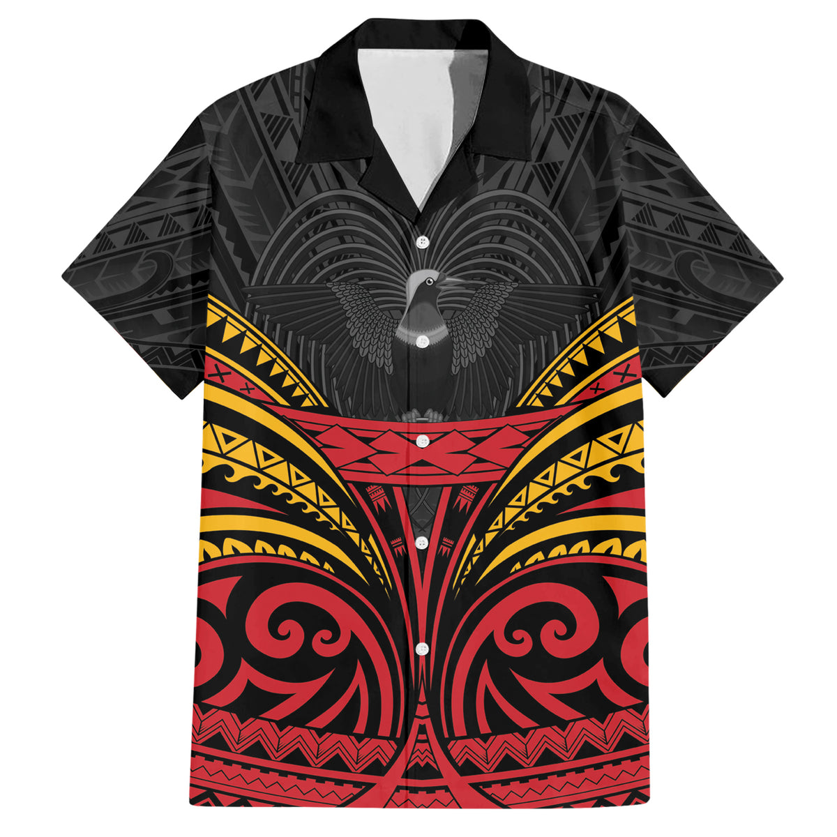 Custom Papua New Guinea Cricket Family Matching Short Sleeve Bodycon Dress and Hawaiian Shirt PNG Emblem Mix Polyneisan Pattern LT9 Dad's Shirt - Short Sleeve Black - Polynesian Pride