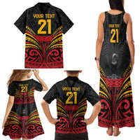Custom Papua New Guinea Cricket Family Matching Tank Maxi Dress and Hawaiian Shirt PNG Emblem Mix Polyneisan Pattern LT9 - Polynesian Pride