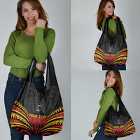 Custom Papua New Guinea Cricket Grocery Bag PNG Emblem Mix Polyneisan Pattern