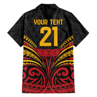 Custom Papua New Guinea Cricket Hawaiian Shirt PNG Emblem Mix Polyneisan Pattern