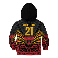 Custom Papua New Guinea Cricket Kid Hoodie PNG Emblem Mix Polyneisan Pattern