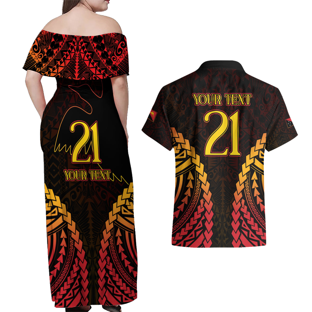 Custom Papua New Guinea Cricket Couples Matching Off Shoulder Maxi Dress and Hawaiian Shirt Go Barramundis LT9 - Polynesian Pride