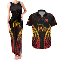 Custom Papua New Guinea Cricket Couples Matching Tank Maxi Dress and Hawaiian Shirt Go Barramundis LT9 Black - Polynesian Pride
