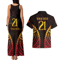 Custom Papua New Guinea Cricket Couples Matching Tank Maxi Dress and Hawaiian Shirt Go Barramundis LT9 - Polynesian Pride