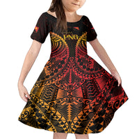 Custom Papua New Guinea Cricket Family Matching Long Sleeve Bodycon Dress and Hawaiian Shirt Go Barramundis LT9 Daughter's Dress Black - Polynesian Pride