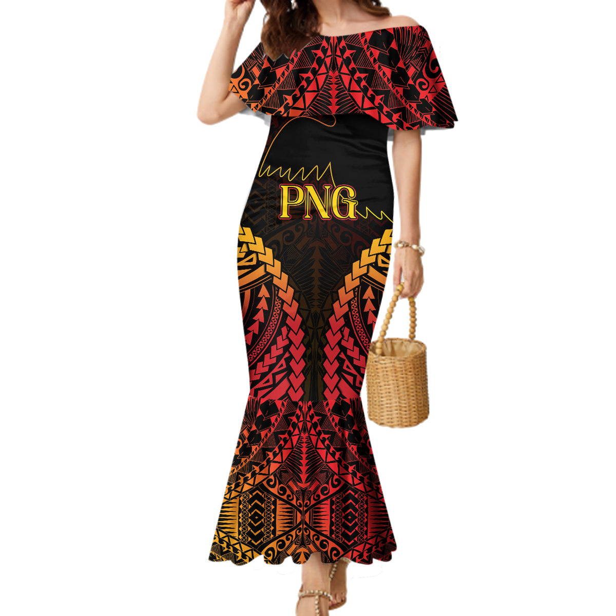 Custom Papua New Guinea Cricket Family Matching Mermaid Dress and Hawaiian Shirt Go Barramundis LT9 Mom's Dress Black - Polynesian Pride